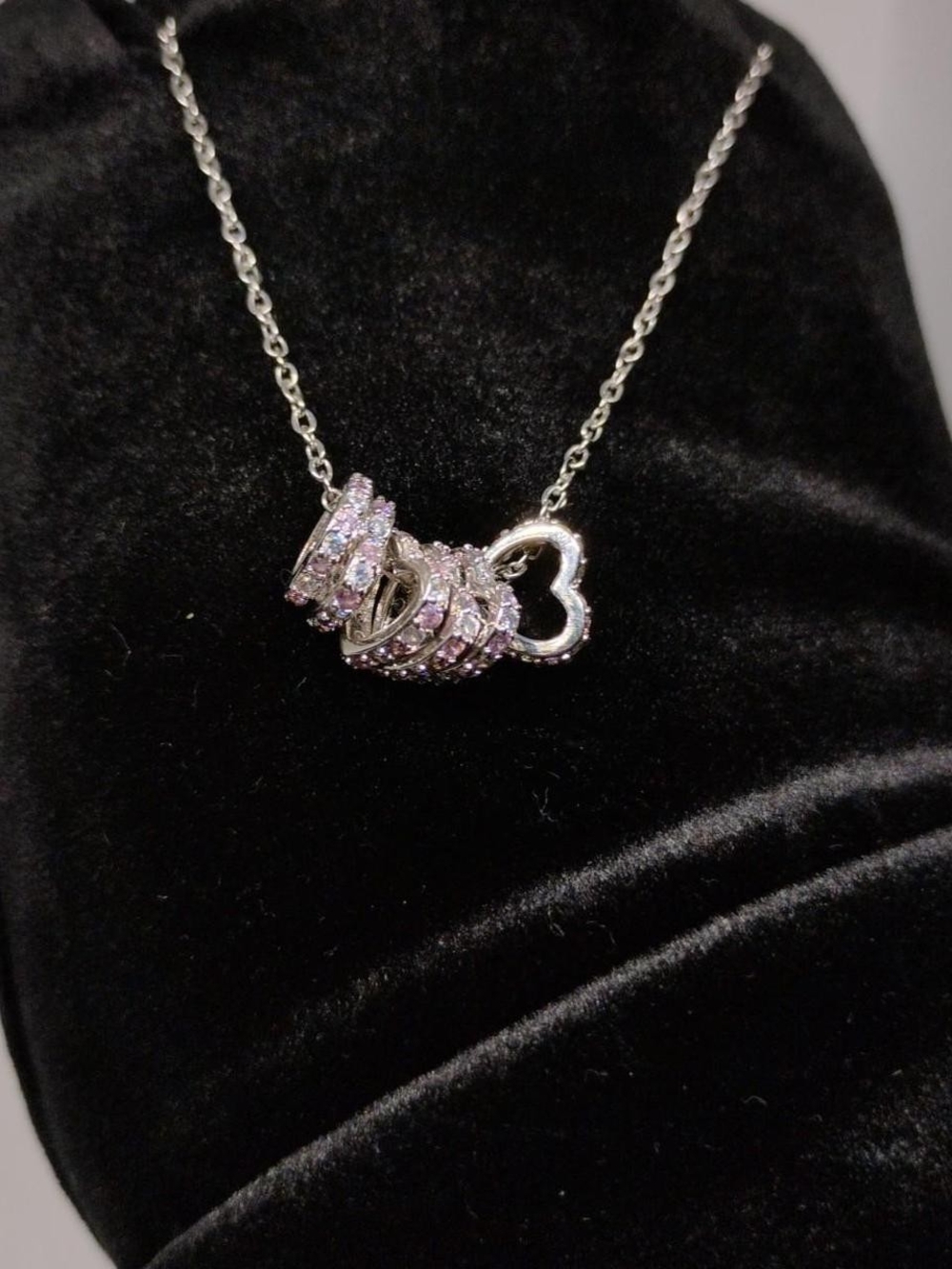 Delicate Pink Crystal Heart Pendant Necklace - Women Jewelry